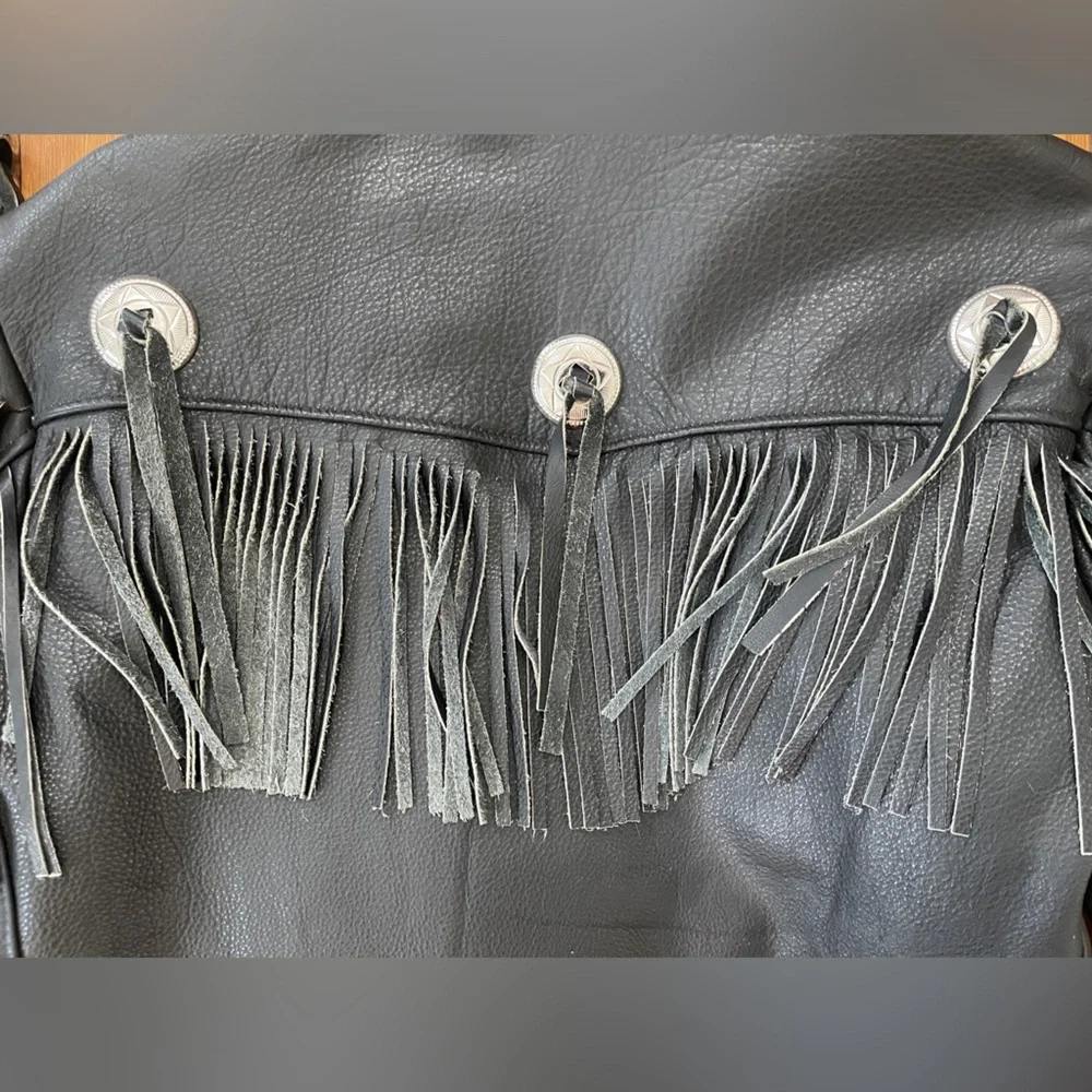 Vintage biker fringe black leather moto jacket - Picture 12 of 16